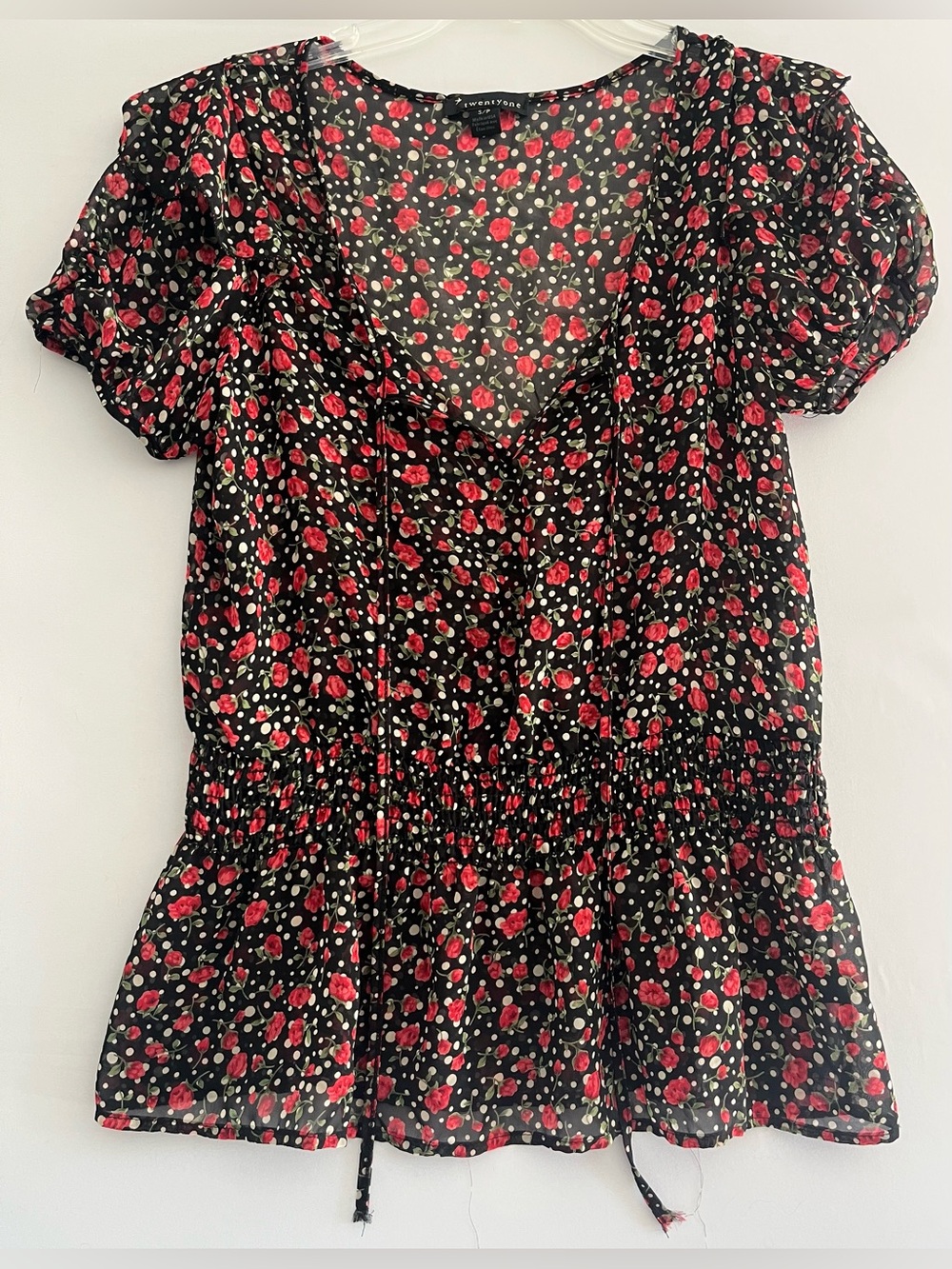Twentyone Vintage Y2K Floral Polka Dot Peplum Blouse S